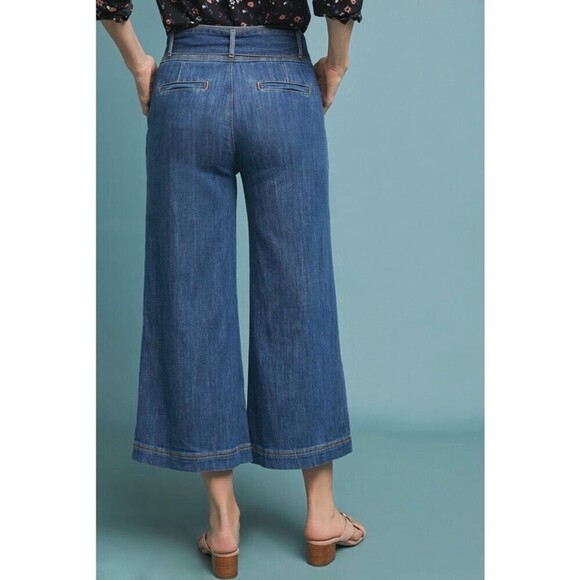 ANTHROPOLOGIE Pilcro Ultra High-rise Cropped Wide leg Cropped Jean 28 Dark Denim - Picture 2 of 16